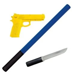 3er Waffen Set "JJ" Ju Jutsu Krav Maga Schlagstock, Messer, Gummipistole
