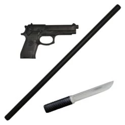 3er Waffen Set "LARGE" Ju Jutsu Krav Maga Schlagstock, Messer, Gummipistole