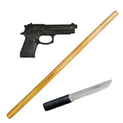 3er Waffen Set "SPAR" Ju Jutsu Krav Maga Schlagstock, Messer, Gummipistole
