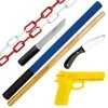 6er Waffen Set "JJ" Ju Jutsu Krav Maga Schlagstock, Messer, Gummipistole, Kette -Sport Ausrüstung Verkauf 6er waffen set jj ju jutsu krav maga schlagstock messer gummipistole kette