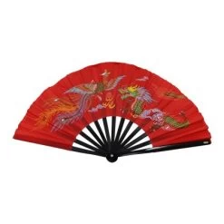 Chinesischer Fächer ROT Aus Bambusholz KUNG FU TAI CHI Deko
