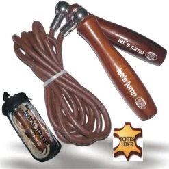 Let´s Jump 305 Leder Springseil Mit Cordura Bag Und Holz Gewichtsgriffen