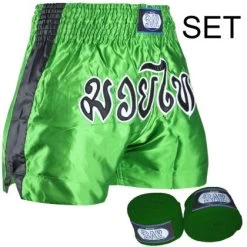 SET Angebot Remy Thaiboxhose + Boxbandagen Grün