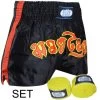 SET Angebot Remy Thaiboxhose + Boxbandagen Rot Gelb