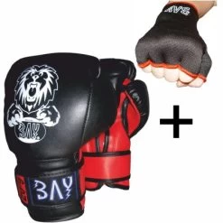 Set - Discount Leon Kinder Boxhandschuhe Schwarz/rot 2 - 8 Unzen + Schlupfbandagen GRATIS